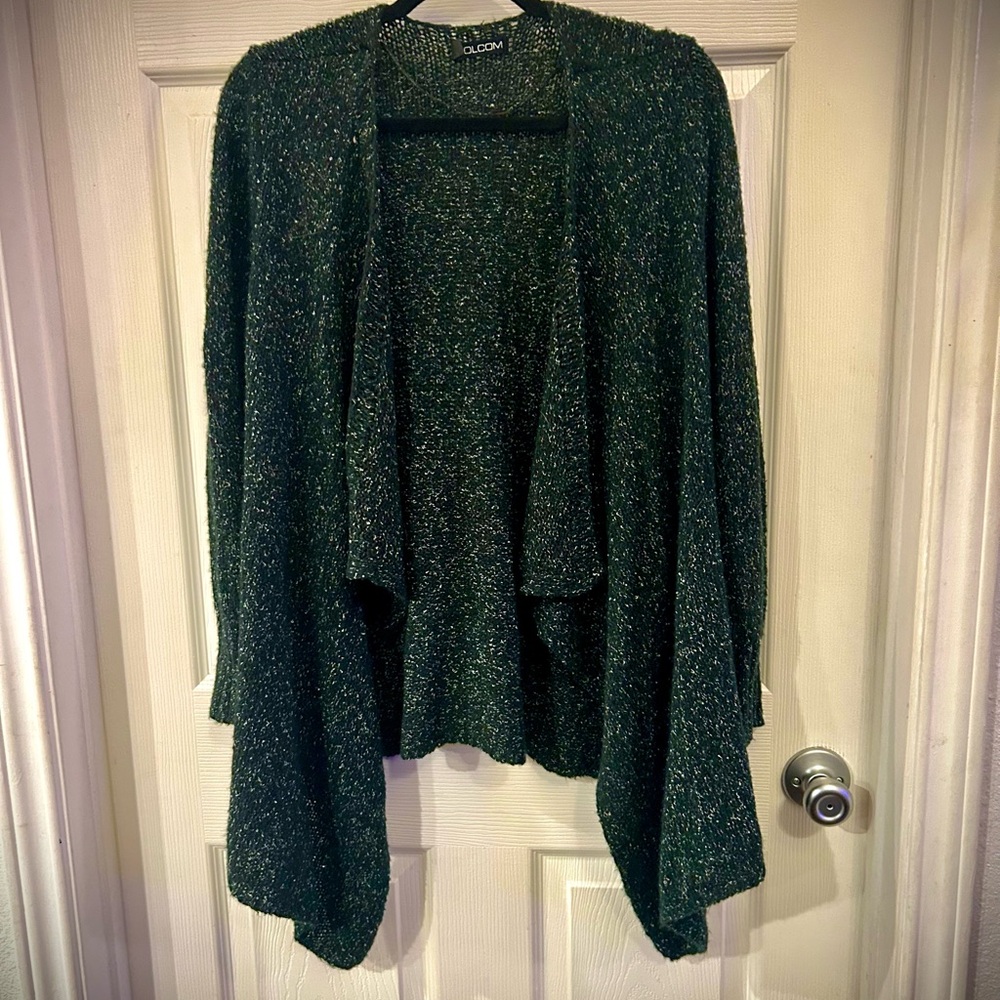 Volcom Black and White Poncho-Style Open Front Cardigan Sweater
